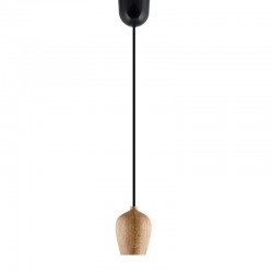 Lámpara de techo Colgante moderno, Serie Bellota, pendel de plástico negro, con elemento de madera natural, 1 luz, SIN BOMBILLA.