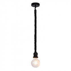 Lámpara de techo colgante, armazón metálico en acabado negro y cuerda natural en negro, 1 luz. Sin bombilla.