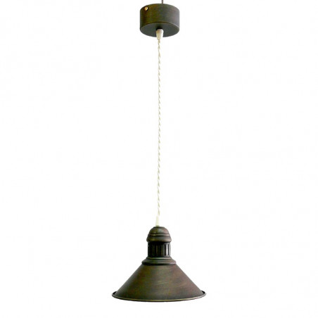 Lámpara de techo colgante estilo retro, armazón metálico en varios acabados, con cable trenzado marrón, 1 luz