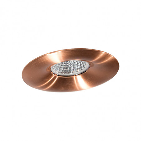 Aro empotrable redondo, Serie NC1765R, armazón de aluminio en acabado cobre brillante, 1 luz GU10, Ø 98 mm. Corte Ø 70 mm.