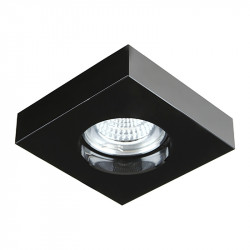 Aro empotrable cuadrado, Serie SC760SQ, armazón de cristal en acabado negro, 1 luz GU10, 100x100 mm. Corte Ø 65 mm.