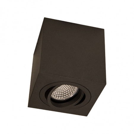 Foco de superficie LED, armazón metálico cuadrado en acabado negro texturizado, 1xGU10. Orientable.