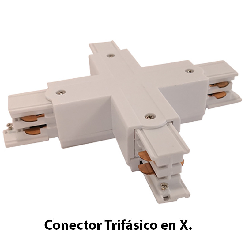 Conector Trifásico en X, en acabado blanco.
