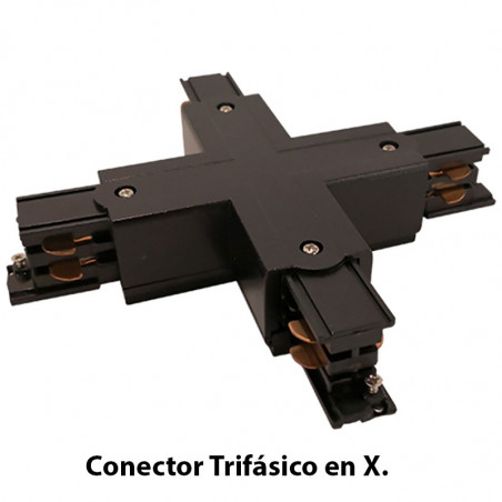 Conector Trifásico en X, en acabado negro.
