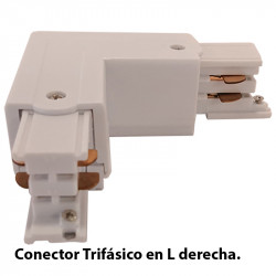Conector Trifásico en L derecha, en acabado blanco.