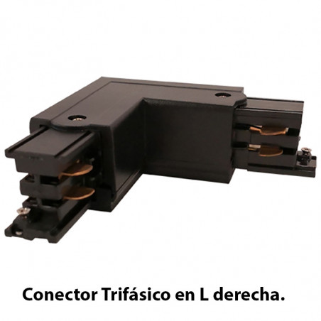 Conector Trifásico en L derecha, en acabado negro.