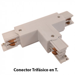 Conector Trifásico en T izquierda, en acabado blanco.