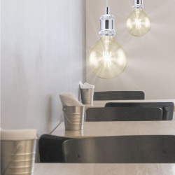 Lámpara colgante moderno, armazón metálico en acabado cromo brillo, 1 luz E27, SIN bombilla.
