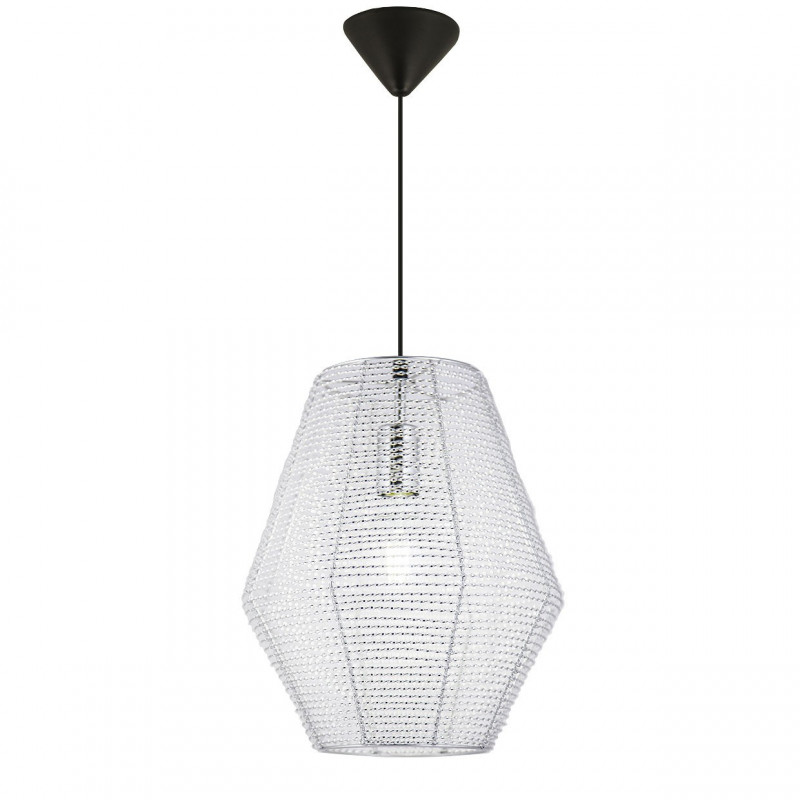 Lámpara de techo colgante moderno, Serie Yurta, pendel negro, 1 luz, con difusor de aluminio.