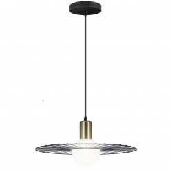 Lámpara de techo colgante moderno, Serie Niza, armazón metálico en acabado negro y cuero, 1 luz