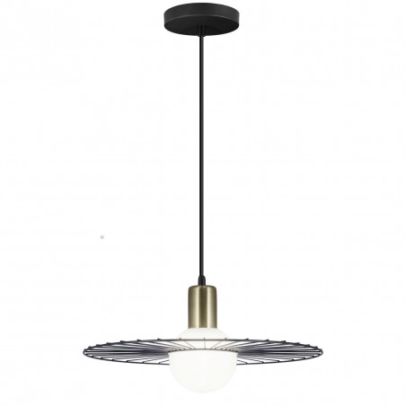 Lámpara de techo colgante moderno, Serie Niza, armazón metálico en acabado negro y cuero, 1 luz