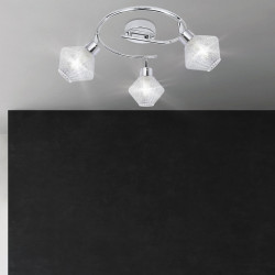 Lámpara de techo, tipo foco 3 luces, Serie Azadi, armazón metálico en acabado cromo brillo