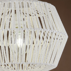 Lámpara de techo colgante moderno, Serie Balbec, pendel blanco, 1 luz, con pantalla de cuerda blanca.
