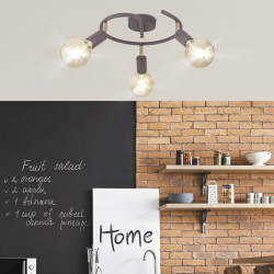 Lámpara de techo, Serie Tenor, armazón metálico en acabado marrón, con elementos en acabado cuero