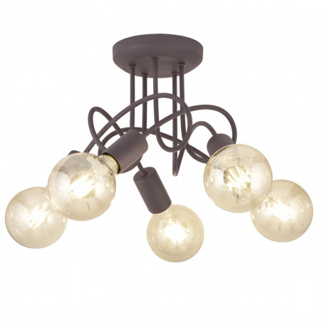 Lámpara de techo moderna, Serie Tenor, armazón metálico en acabado marrón, 5 luces, SIN bombillas.