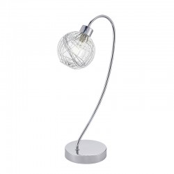 Lámpara de sobremesa, Serie Rolo, estructura metálica en acabado cromo brillo, 1 luz, con tulipa de cristal