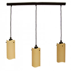 Lámpara de techo moderna, armazón metálico en acabado óxido marrón, 3 luces, regulables en altura, con difusores de vidrio