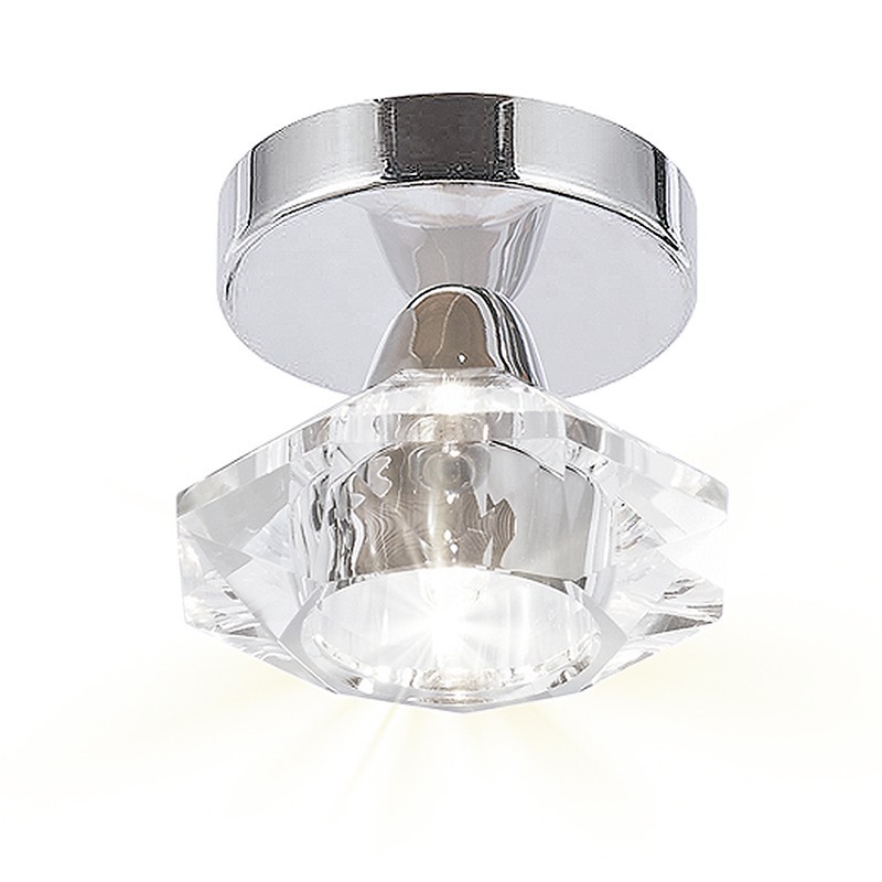 Lámpara Plafón, Serie Chic, en acabado cromo, con tulipas de cristal transparente.
