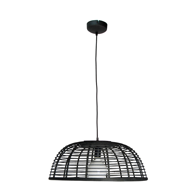 Lámpara de techo colgante, Serie Lombok, armazón metálico en acabado negro, con cable textil, 1 luz, con pantalla Ø 56 cm