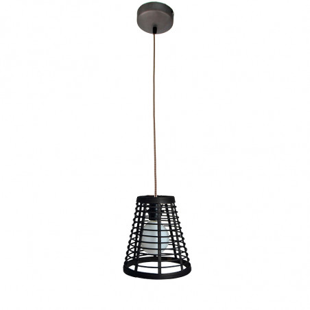 Lámpara de techo colgante, Serie Lombok Cono, armazón metálico en acabado negro, cable textil, 1 luz, con pantalla Ø 21 cm
