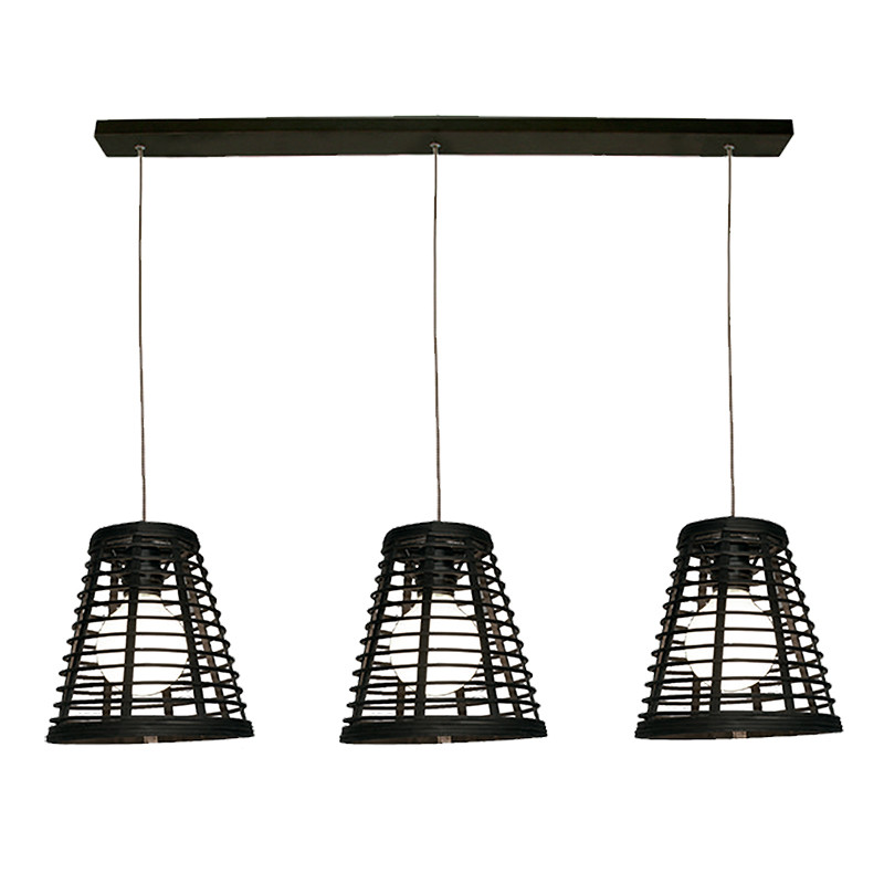 Lámpara de techo, Serie Lombok Cono, armazón metálico en acabado negro, 3 luces, con pantalla Ø 21 cm