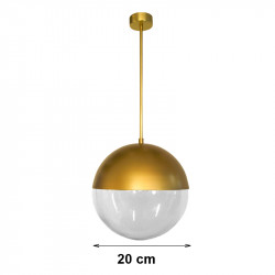 Lámpara de techo colgante, armazón metálico de latón en acabado satinado, 1 luz, con difusor de vidrio soplado en bola Ø 20 cm