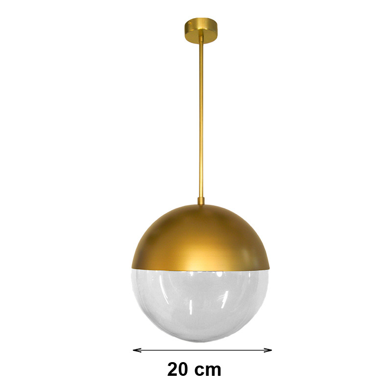 Lámpara de techo 20cm con pantalla de cristal con forma de esfera y soporte  de metal acabado latón 20W E27