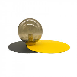 Aplique de pared, armazón metálico, disco en acabado antracita, más disco en acabado amarillo, 1 luz, con difusor en bola