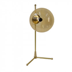 Lámpara de sobremesa, estructura de latón en acabado satinado, 1 luz, con difusor de vidrio soplado en bola Ø 16 cm