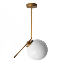 Lámpara de techo colgante, armazón metálico en acabado dorado, 1 luz, con difusor de vidrio soplado en bola Ø 14 cm