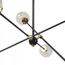 Lámpara de techo, Serie Cigüela, armazón metálico en acabado negro, con elementos de latón en acabado satinado, 6 luces