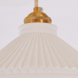 Lámpara de techo colgante retro vintage, Serie Elena, estructura metálica con portalámparas metálico dorado, 1 luz, con pantalla