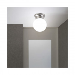 Lámpara de techo plafón, Serie Primus, estructura metálica en acabado níquel satinado, 1 luz, con difusor de vidrio