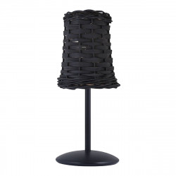 Lámpara de sobremesa, Serie Alexia, estructura metálica en acabado negro, 1 luz, con pantalla Ø 13 cm, de mimbre negro.