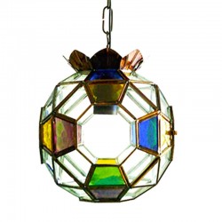Lámpara de techo farol, estilo granadino, con cristales de colores, Serie Bola.