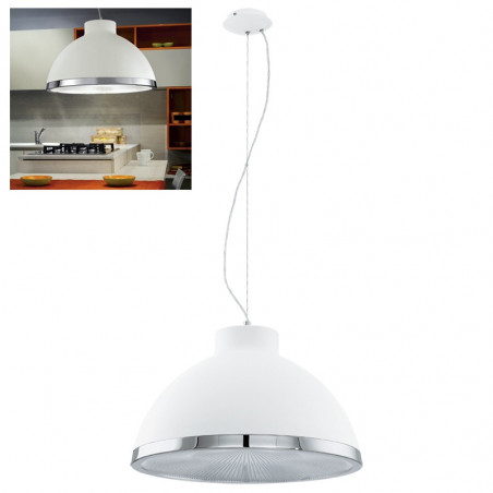 Lámpara de techo colgante industrial, Serie Debed, armazón metálico en acabado blanco mate, 3 luces