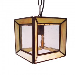 Lámpara de techo farol, estilo granadino, armazón metálico en acabado dorado, 1 luz, con difusor de cristales