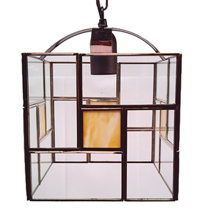 Lámpara de techo farol, estilo granadino, Serie Madrid, armazón metálico en acabado dorado, 1 luz, con cristales opalina