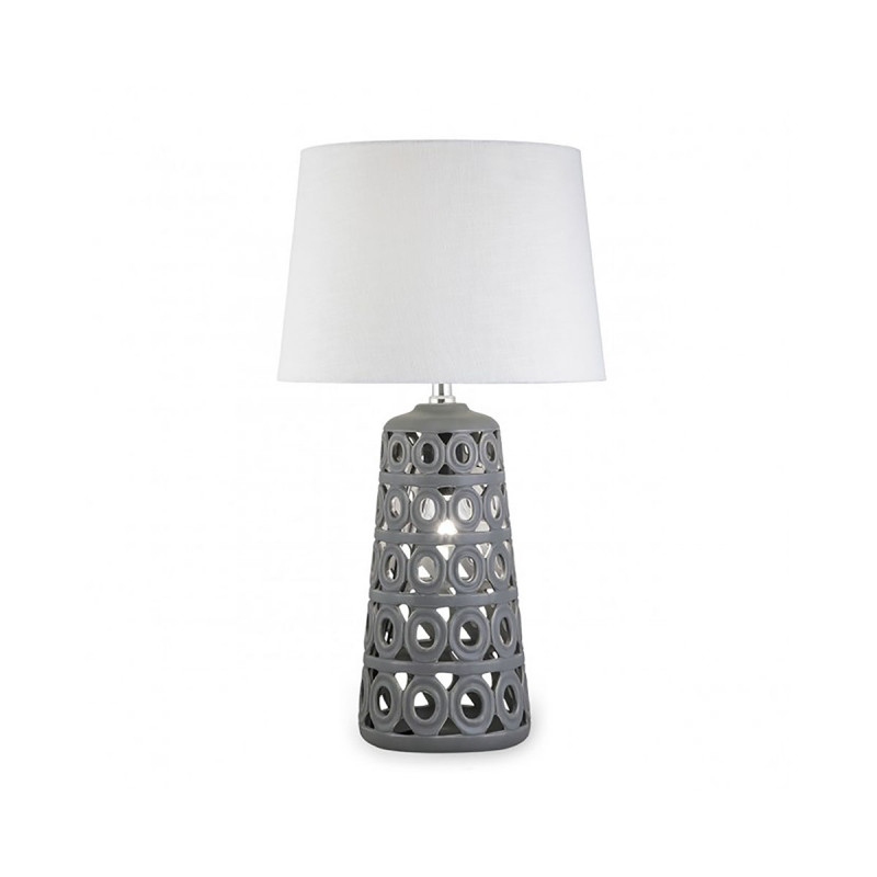 Lámpara de sobremesa de rinconera, Serie Monaco, estructura de cerámica en acabado gris, con iluminación interior.