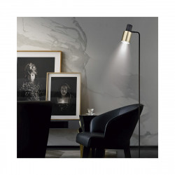 Lámpara Pie de Salón, Serie Maena, estructura metálica en acabado negro, con elementos en acabado cuero, 1 luz.
