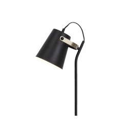 Lámpara Pie de Salón, Serie Lupen, estructura metálica en acabado negro, con elementos en acabado cuero, 1 luz.