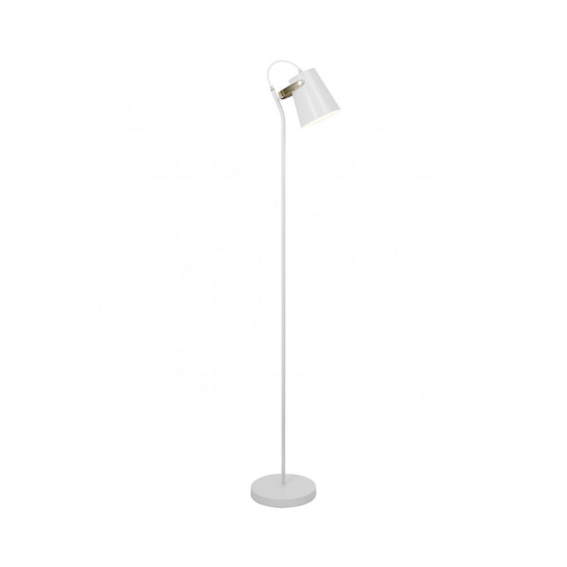 Lámpara Pie de Salón, Serie Lupen, estructura metálica en acabado blanco mate, con elementos en acabado cuero, 1 luz.