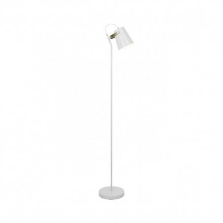Lámpara Pie de Salón, Serie Lupen, estructura metálica en acabado blanco mate, con elementos en acabado cuero, 1 luz.