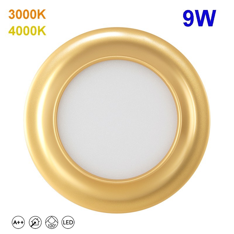 Downlight LED redondo de empotrar modelo TREVOR, en acabado Oro, 9W 720lm 3000K o 4000K.