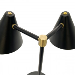 Lámpara de sobremesa, estilo retro, estructura metálica en acabado negro, con elementos de latón en acabado satinado, 2 luces.