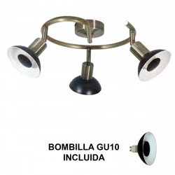 Lámpara plafón, tipo focos, Serie Bonn, estructura metálica en acabado cuero, 3 luces GU10, orientables