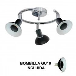 Lámpara plafón, tipo focos, Serie Bonn Cromo, estructura metálica en acabado cromo brillo, 3 luces GU10, orientables