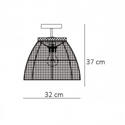 Lámpara plafón, Serie Tokio D.32, estructura metálica en acabado negro, 1 luz, con pantalla Ø 32 cm, de tela saco.