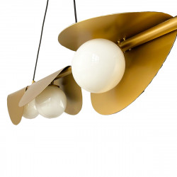 Lámpara de techo, Serie Authie, estructura metálica en acabado dorado, con cable textil en acabado negro, 3 luces