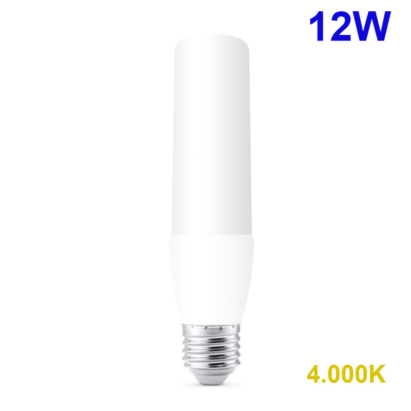 Bombilla LED E27 PL tubular, 12W 1.000 lm 4.000K, 300º de apertura. 151x38 mm.